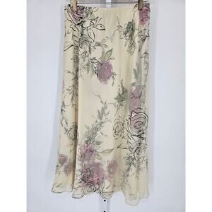 R&M Richards Women's Floral Printed Cream Elastic Waist Midi Skirt Size 12